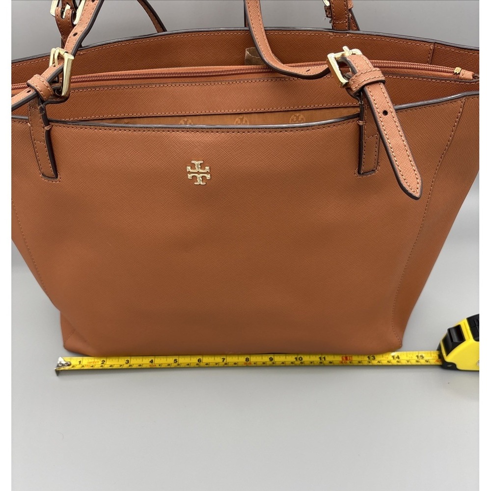 Tory Burch York Gold Buckle Saffiano Tan Leather Tote Brown Lg Carryall‎ HYS001 - Picture 3 of 16